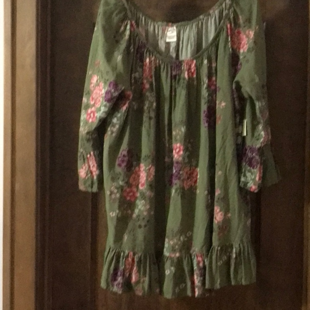 New Terra & Sky green flowered top 2X
